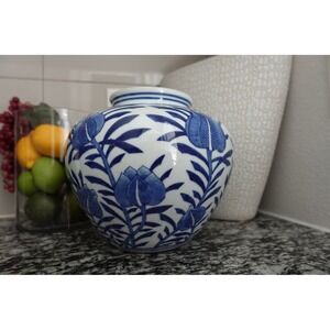 Blue and White Floral‎ Ceramic Vase Round Decorative Accent Vase